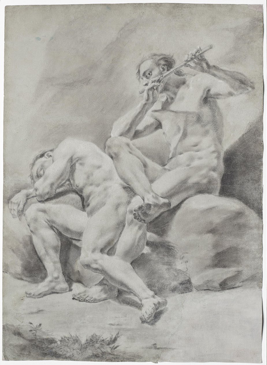 Two Naked Men, Sleeping and Playing Flute by Franz Anton Maulbertsch