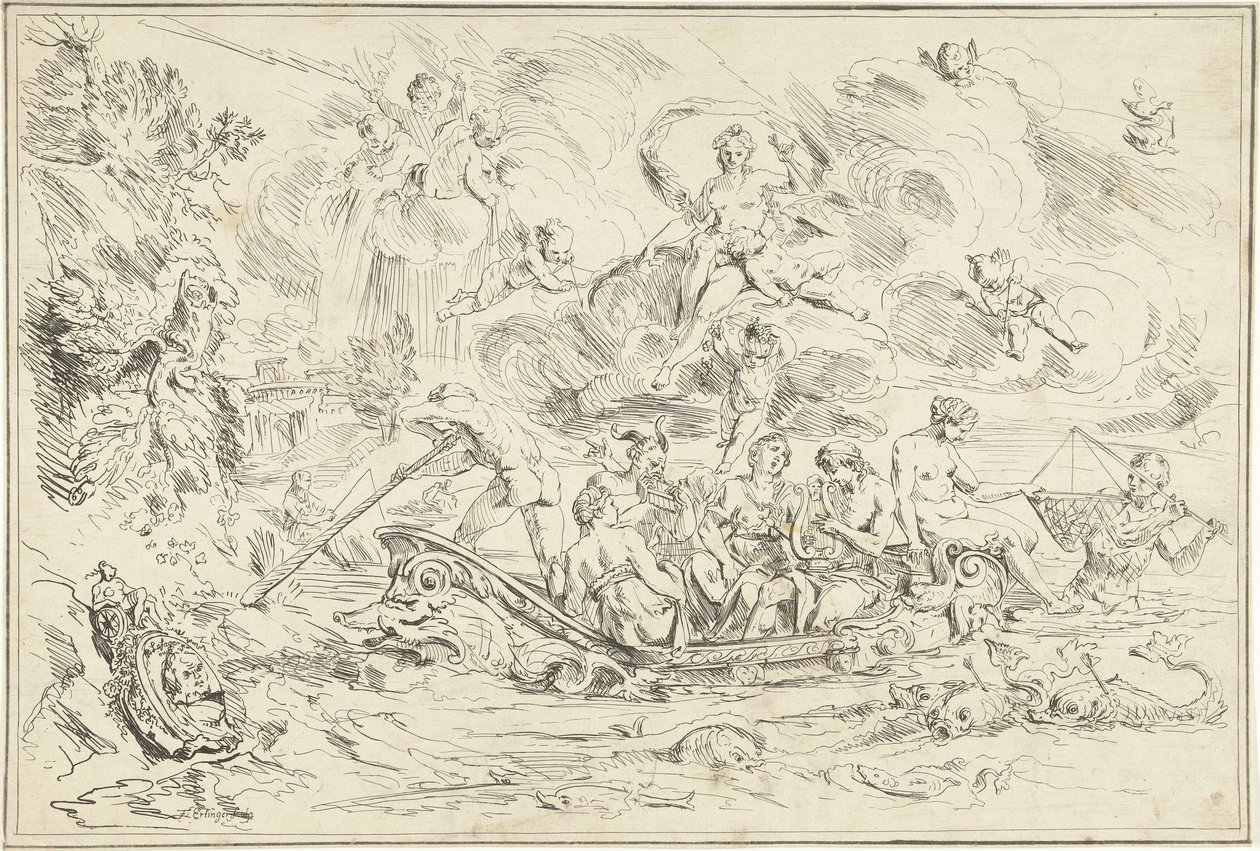 Apollo and Pan in a Boat by Franz Ertinger