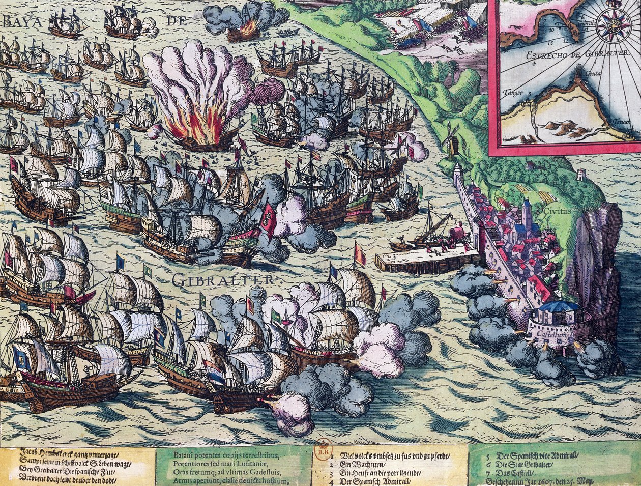 Fighting off the Coast of Gibraltar, Printed on 25th May 1607 by Franz Hogenberg