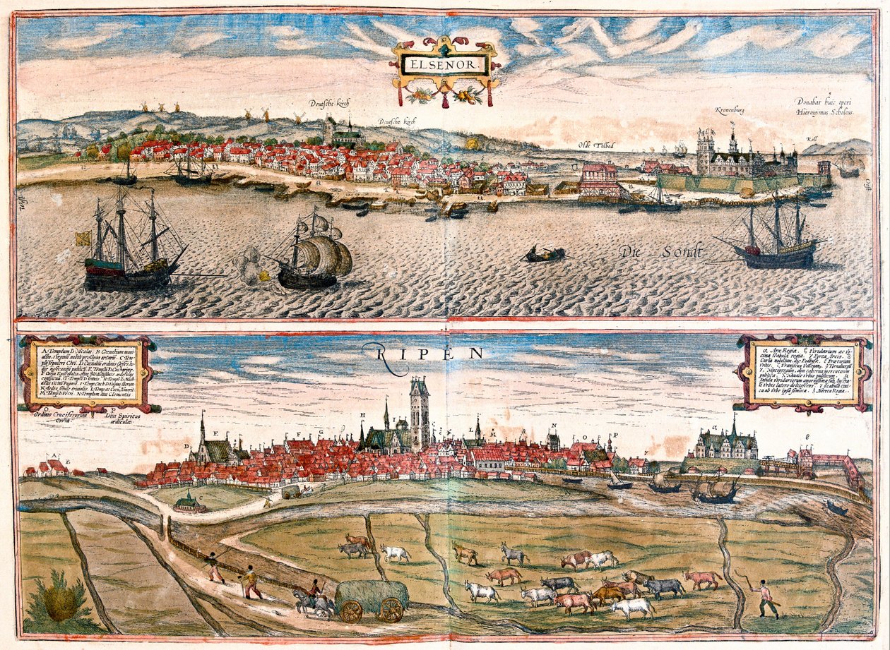Helsingor and Ribe, Denmark (engraving) by Franz Hogenberg