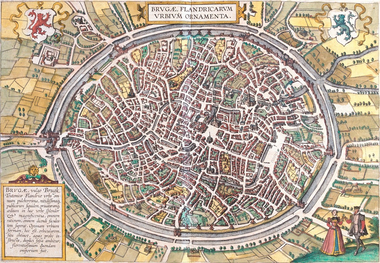 Map of Bruges, Belgium by Franz Hogenberg