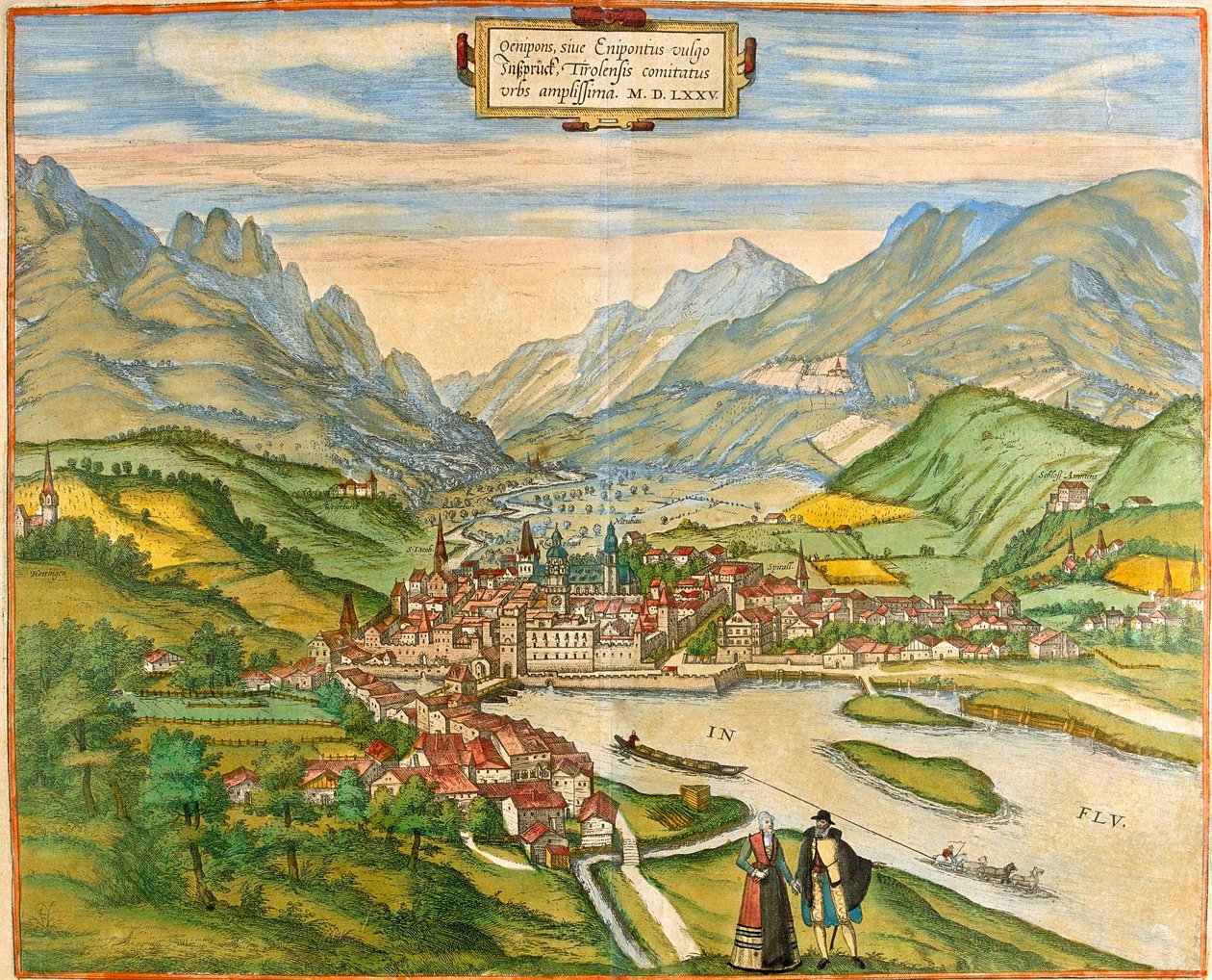 View of Innsbruck (Oenipons or Enipontus), Austria by Franz Hogenberg