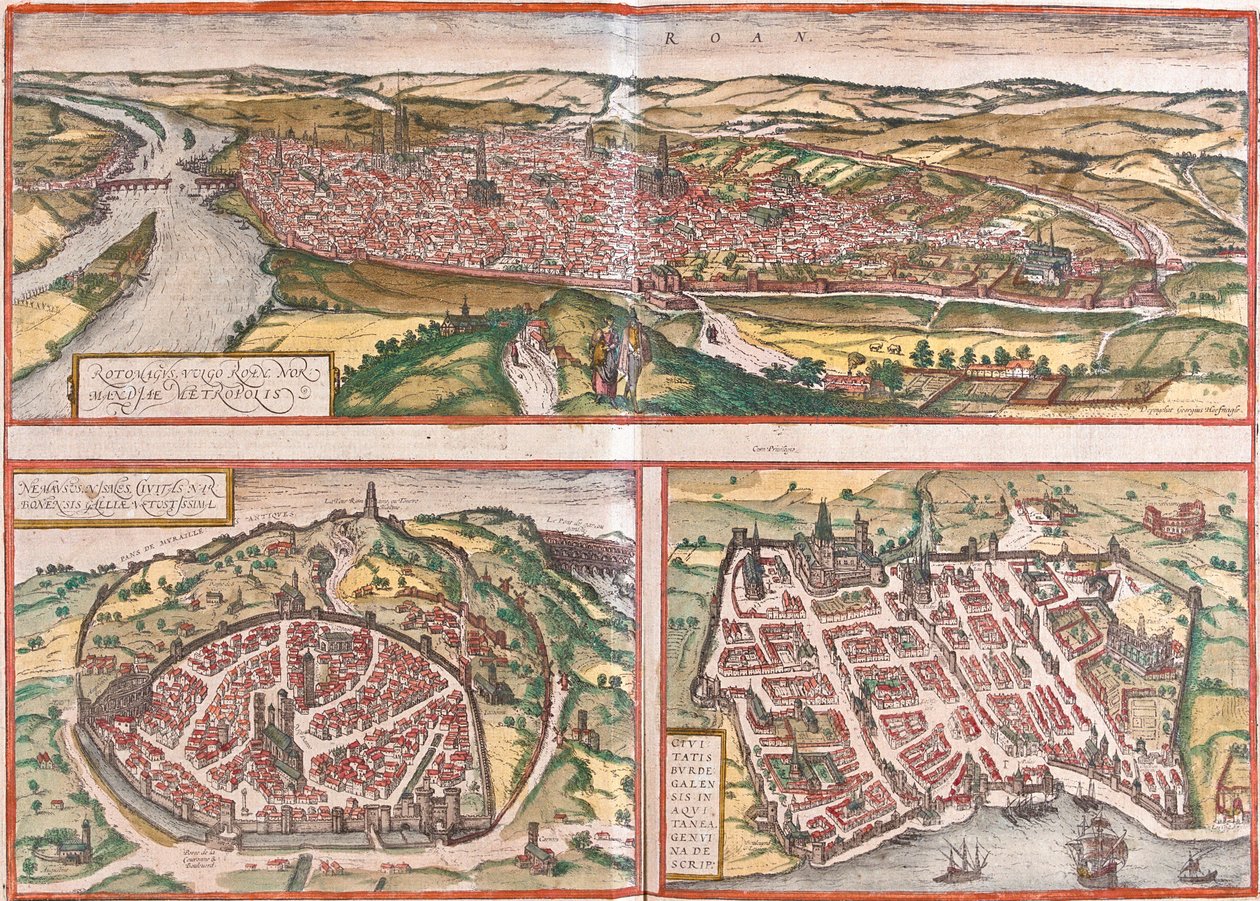 View of Rouen, Nimes and Bordeaux, France by Franz Hogenberg