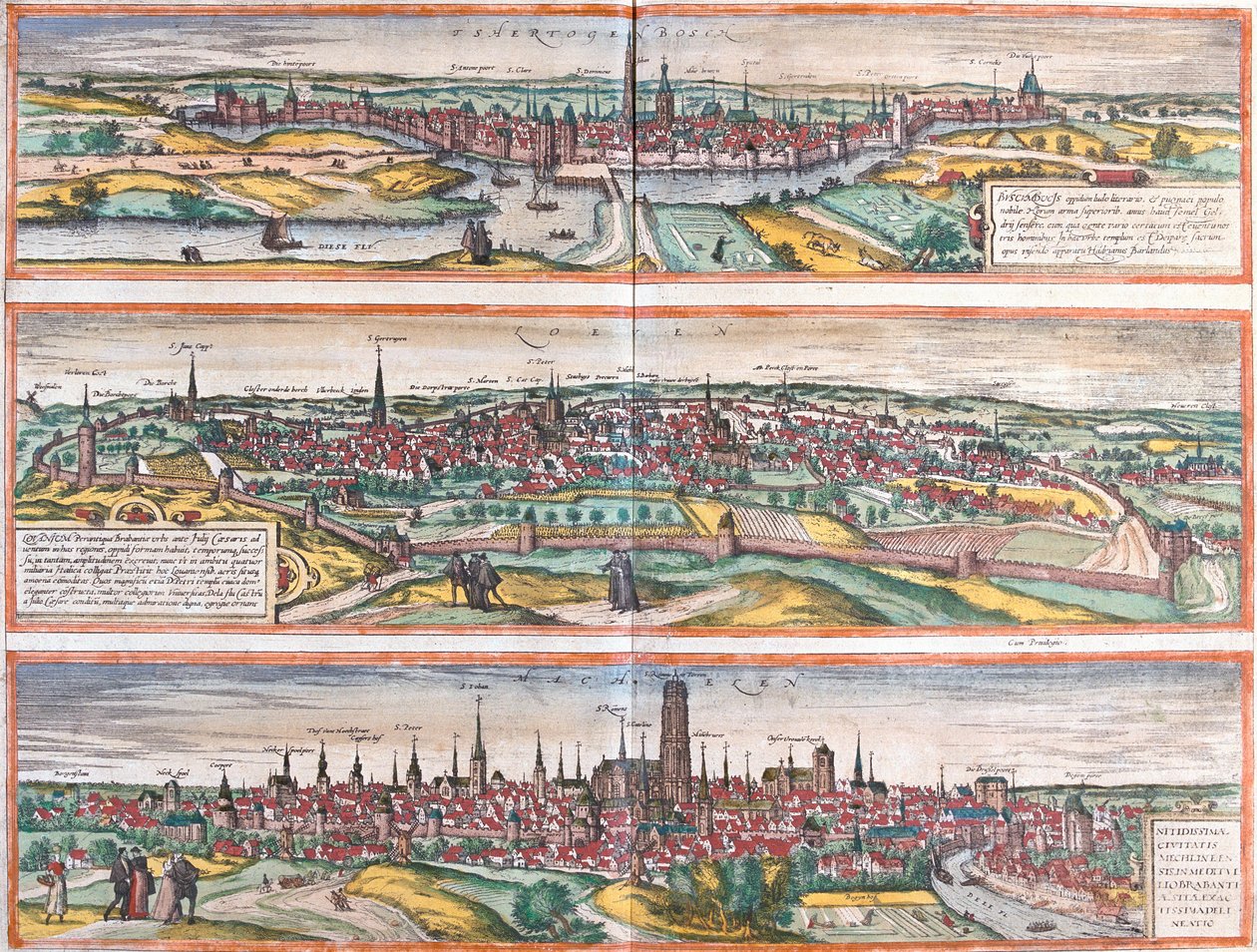 Views of Bois le Duc (Buscumducis), in the Netherlands, Leuven (Lovanium) and Machelen (Mechlineen) in Belgium by Franz Hogenberg