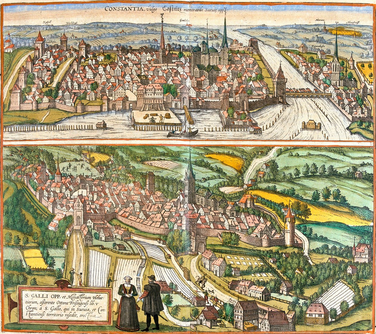 Views of Constance, Germany and St. Gallen, Switzerland by Franz Hogenberg