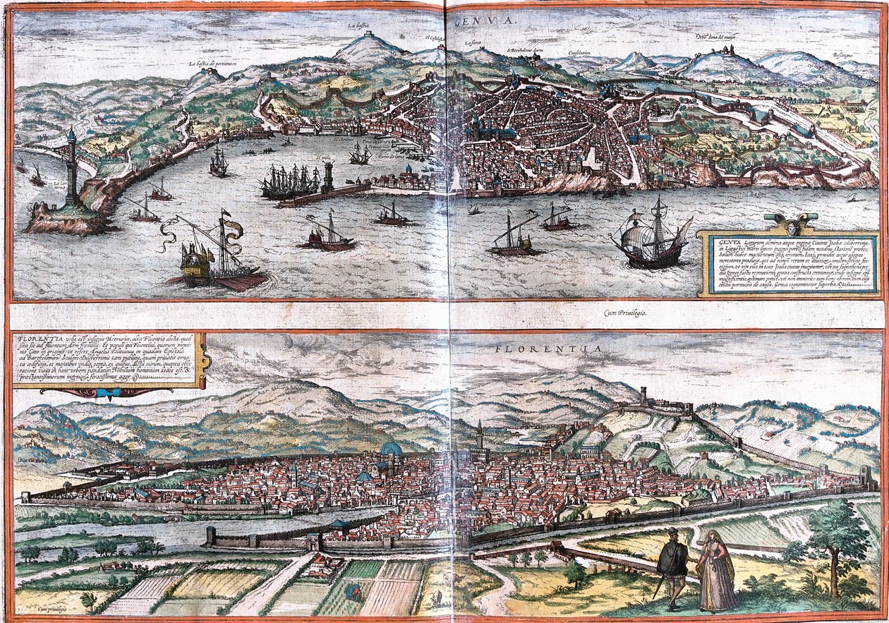 Views of Genes (Genua) and Florence (Florentia), Italy by Franz Hogenberg