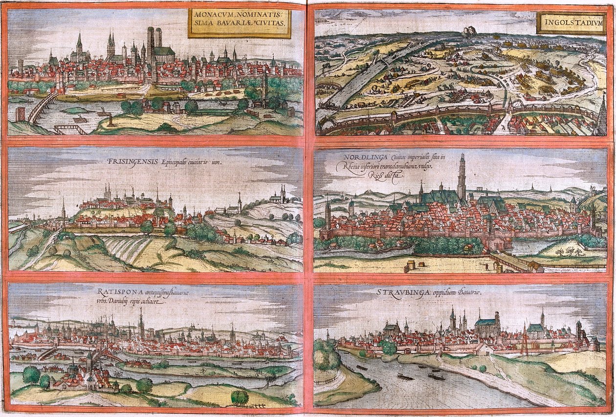 Views of Munich, Ingolstadt, Freising, Nordlingen, Regensburg and Straubing, Germany by Franz Hogenberg