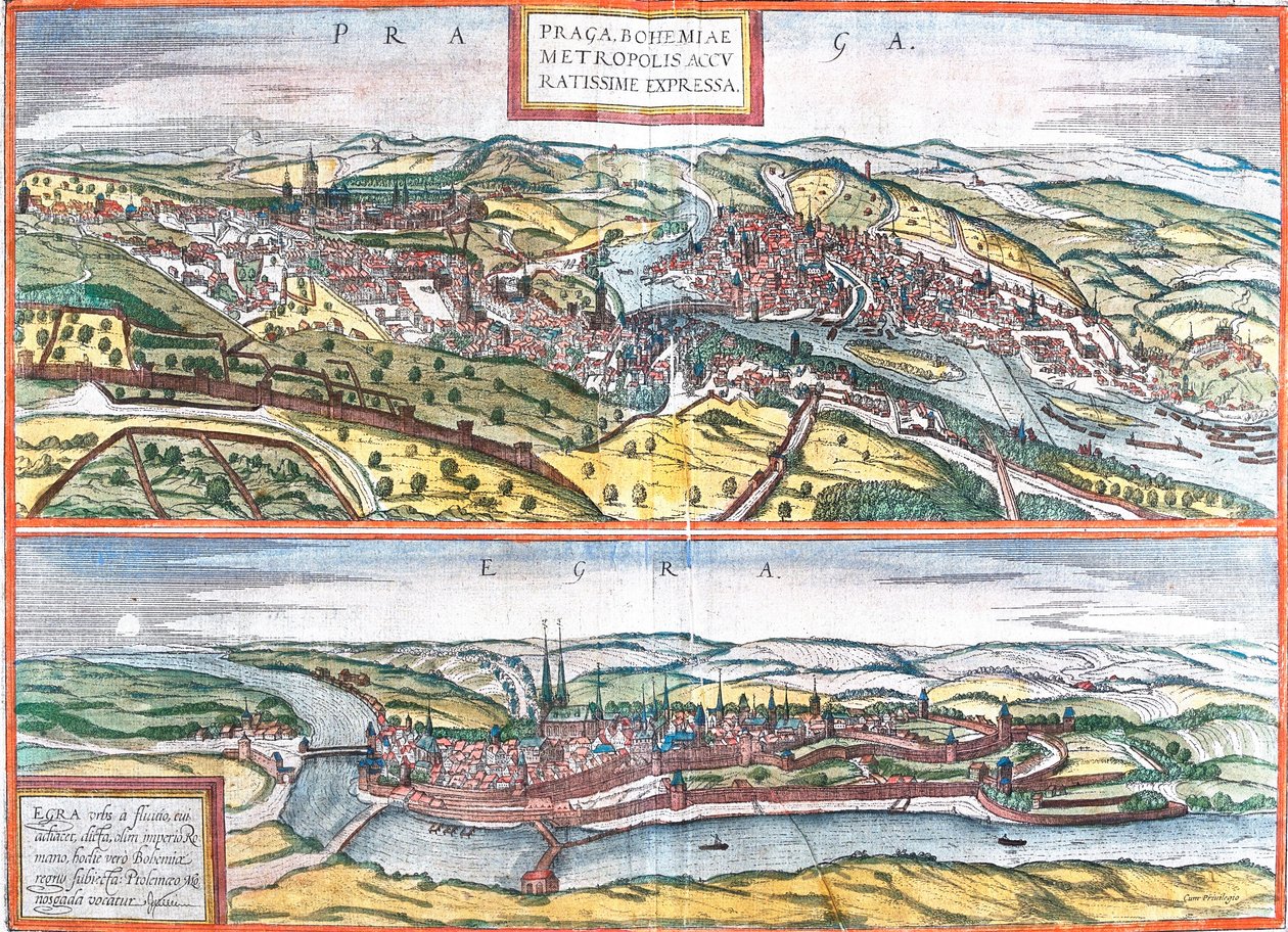 Views of Prague and Egra, Czech Republic by Franz Hogenberg