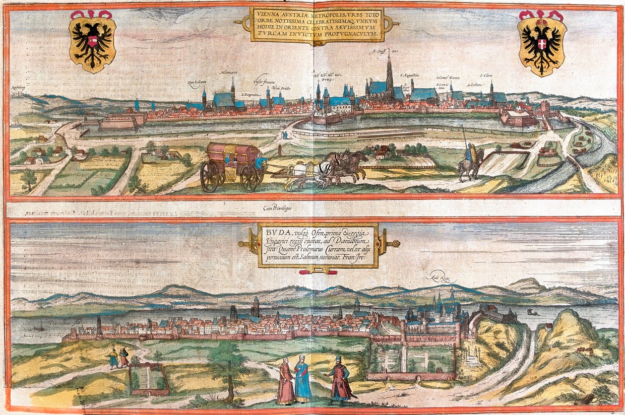Views of Vienna, Austria and Budapest, Hungary by Franz Hogenberg