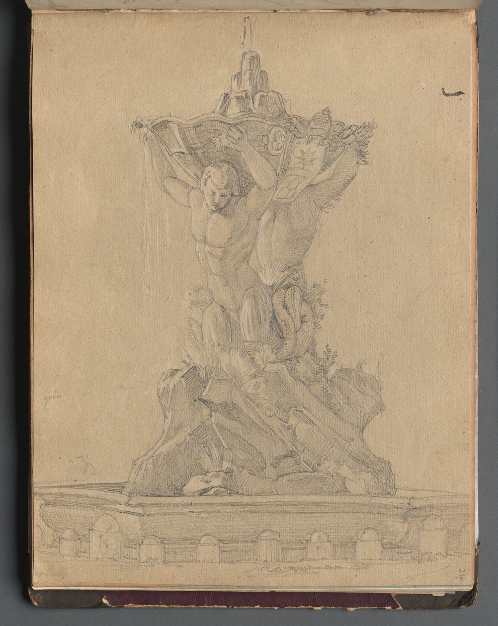 Album with Views of Rome and Surroundings, Landscape Studies, page 21a: Roman Fountain by Franz Johann Heinrich Nadorp