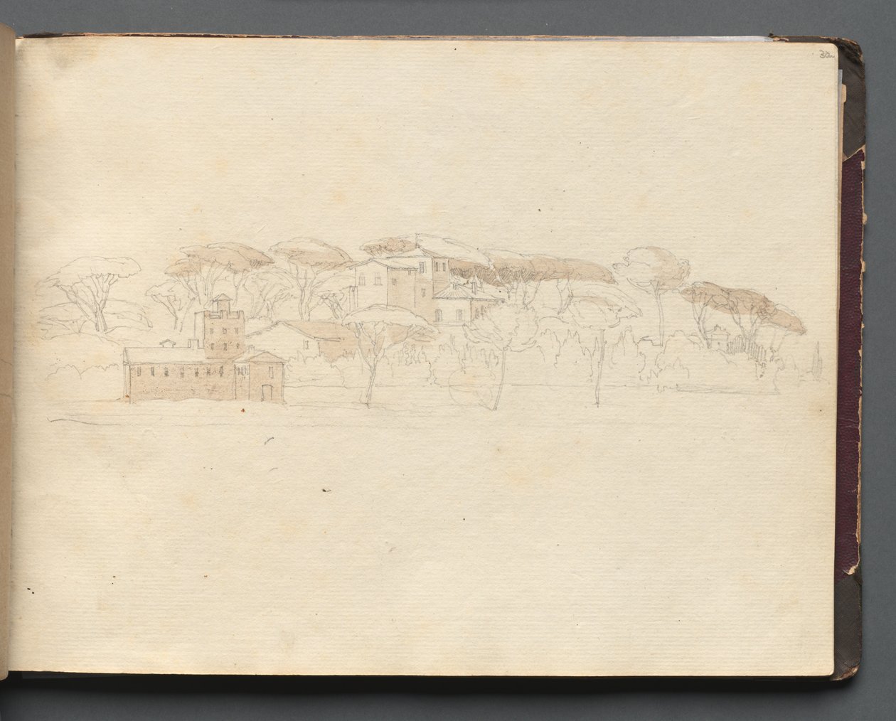 Album with Views of Rome and Surroundings, Landscape Studies, page 30a: Roman Panoramic View by Franz Johann Heinrich Nadorp
