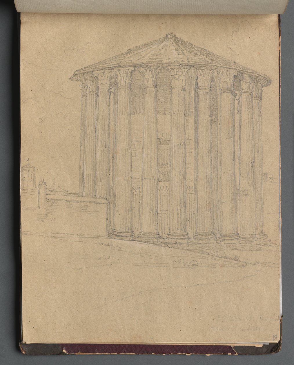 Album with Views of Rome and Surroundings, Landscape Studies, Page 32a: Roman Temple by Franz Johann Heinrich Nadorp