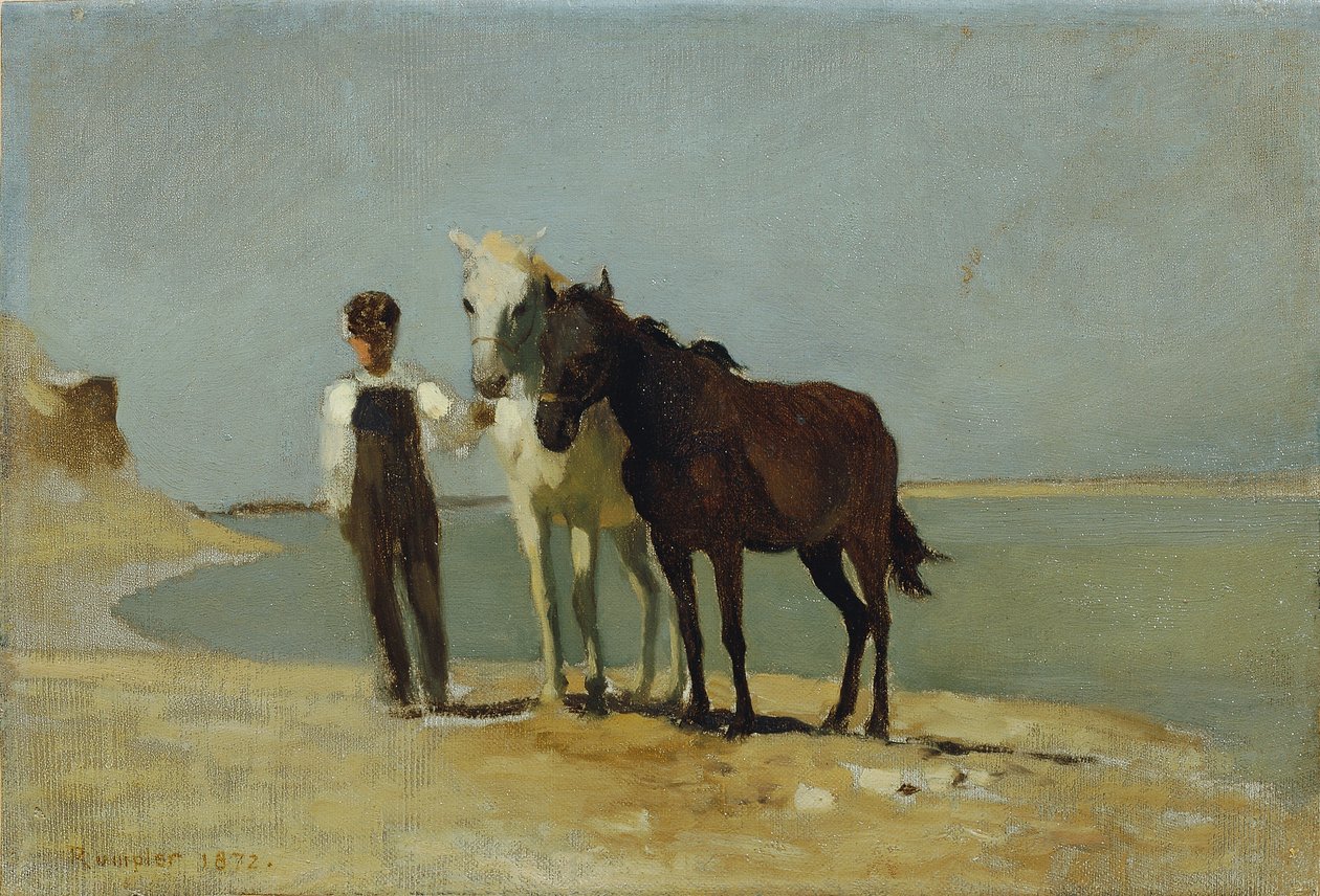 A Boy with Horses on the Beach by Franz Rumpler