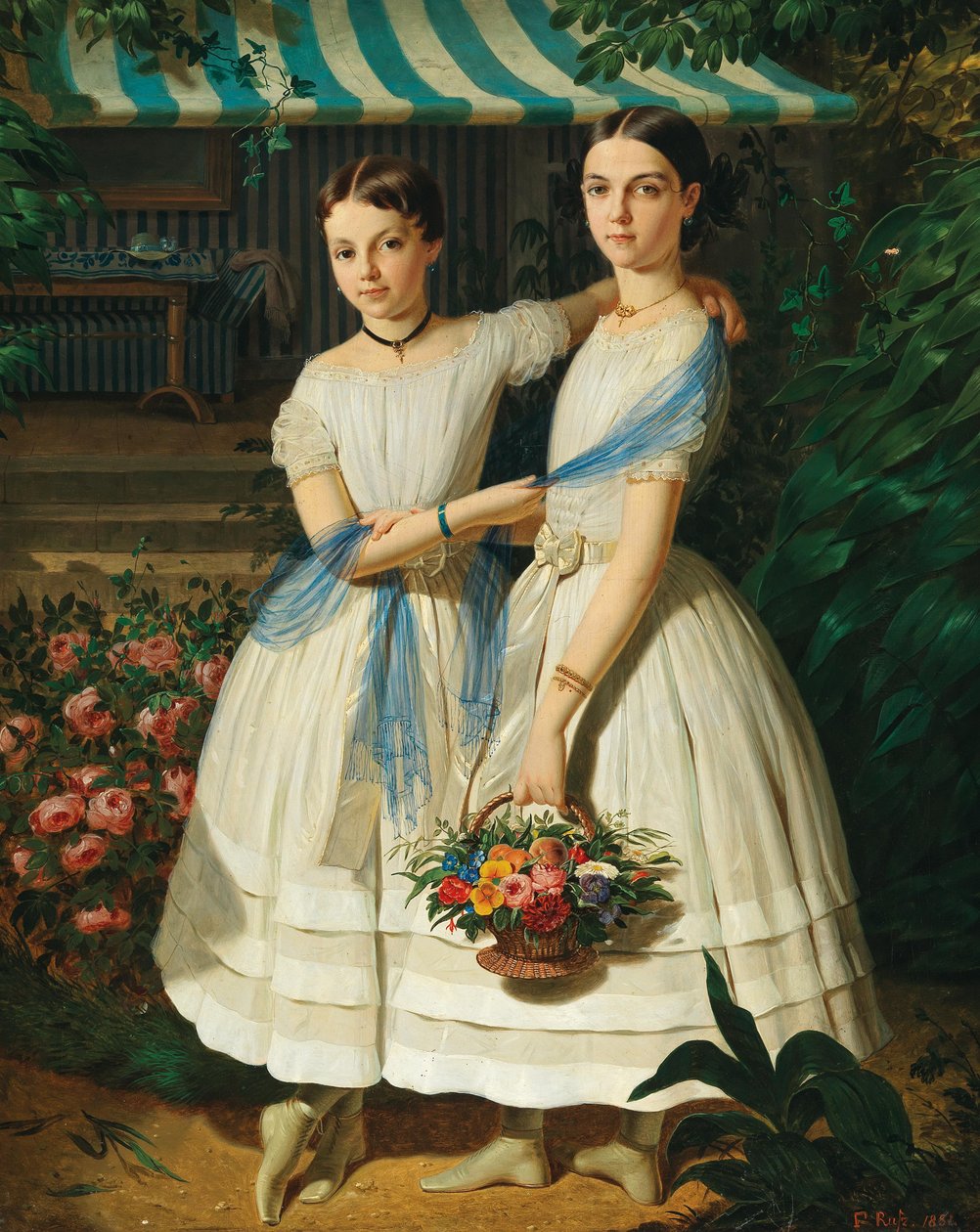 Portrait of Two Sisters in the Garden, 1854 by Franz Russ the Elder