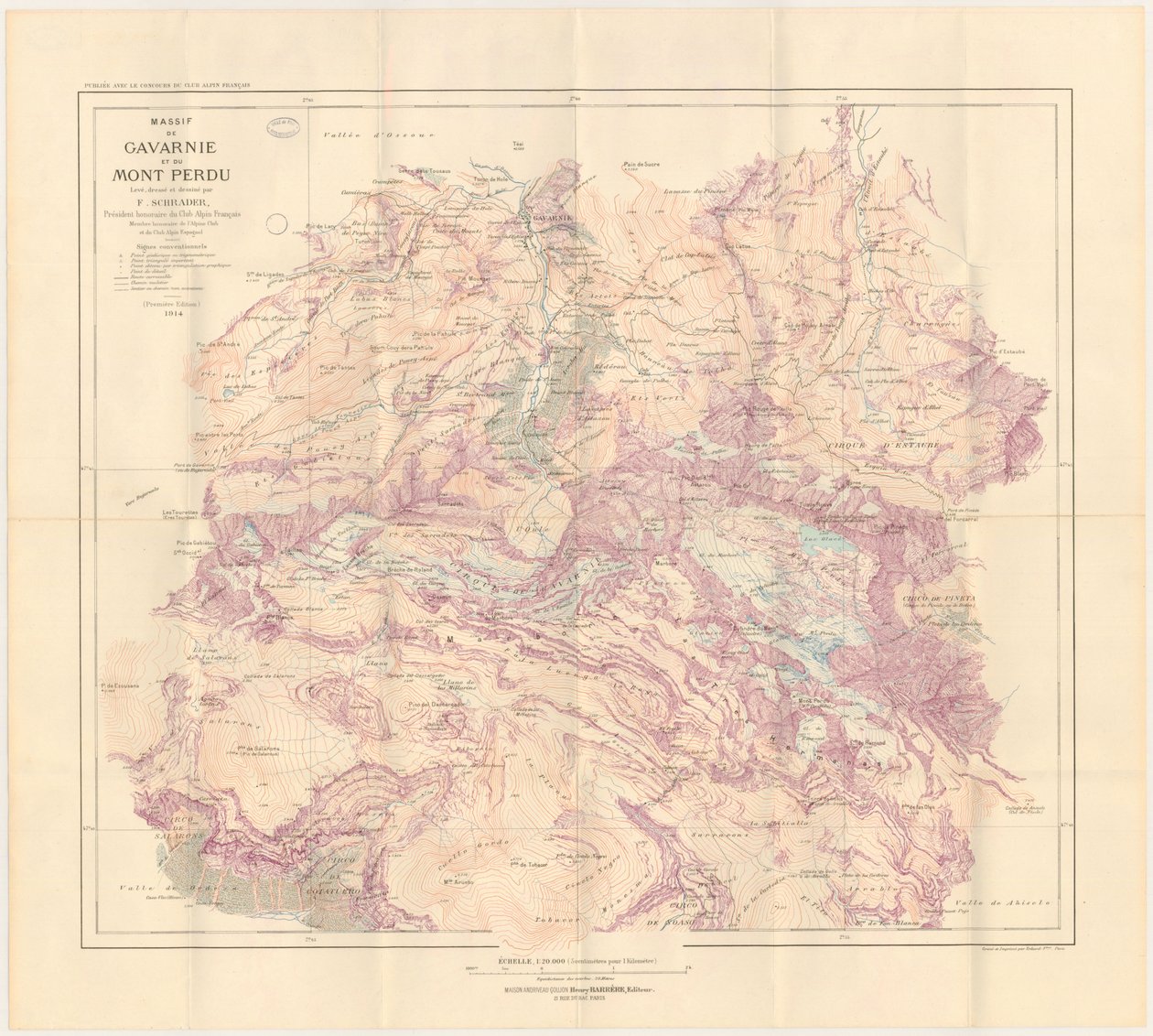 Map of the Gavarnie Massif and Mont Perdu, 1914 by Franz Schrader