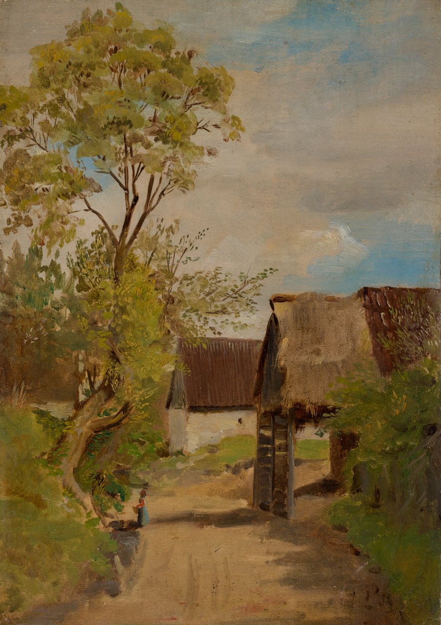 Village Street in Aresing (?) with a Female Figure by Franz von Lenbach