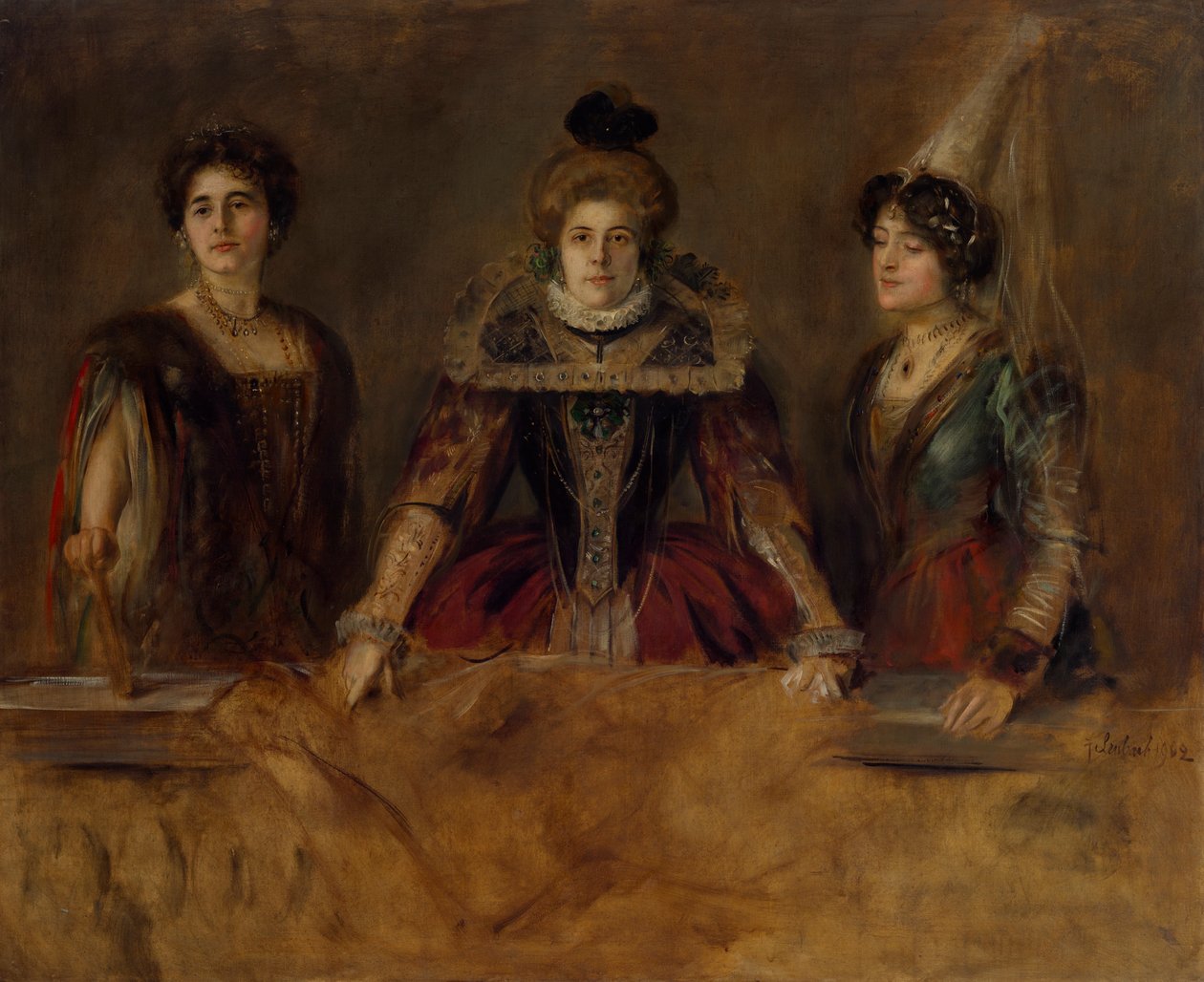 Group Portrait: Three Ladies in Costume (Miss Heuberger, Mrs. Obermayer and Mrs. Putz) by Franz von Lenbach