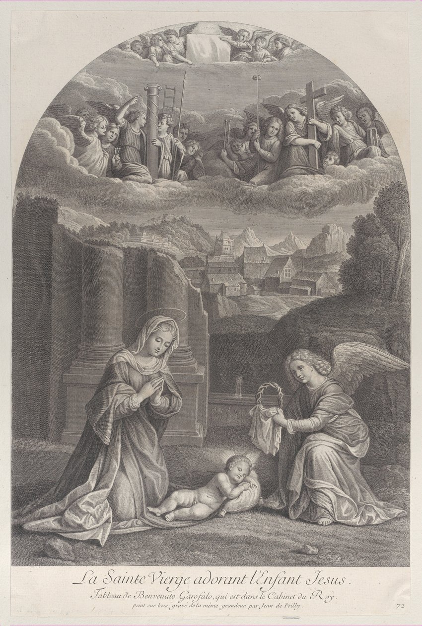 The Virgin Mary Adoring the Christ Child, an Angel Holding a Crown of Thorns at Right by Frédéric Horthemels
