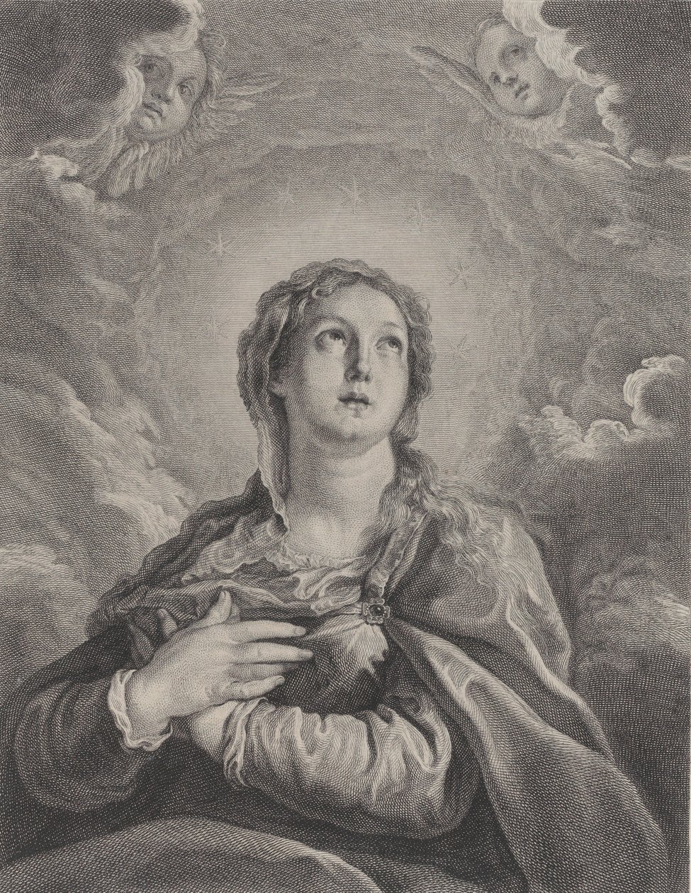 The Virgin, hands folded on her chest, looking upwards by Frédéric Horthemels