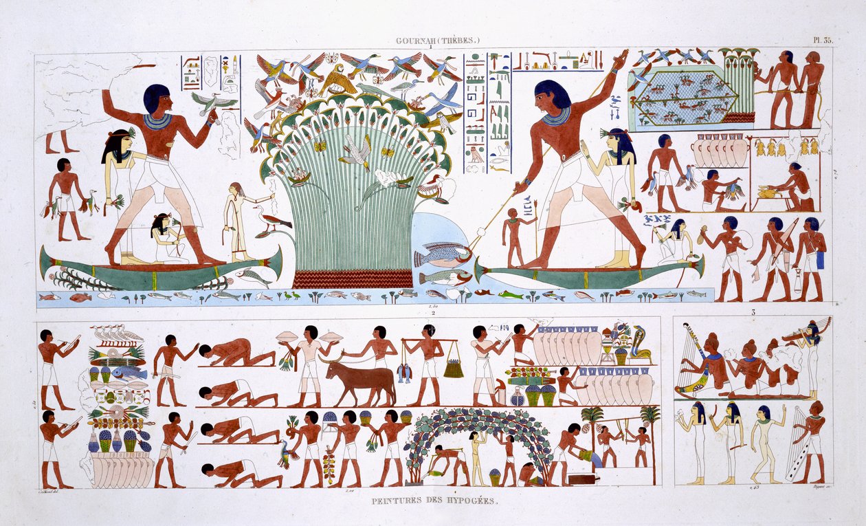 Preparing food for Dead, from a Rare Record of Frescoes from Thebes, recorded 1819-1822 on his second visit to Egypt by Frederic Cailliaud by Frederic (after) Cailliaud