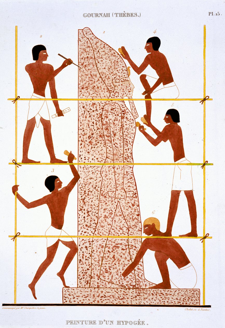 Stonemasons Making Colossal Statue of the Pharaoh, from a Rare Record of Frescoes from Thebes, Recorded 1819-1822 on His Second Visit to Egypt by Frederic (after) Cailliaud