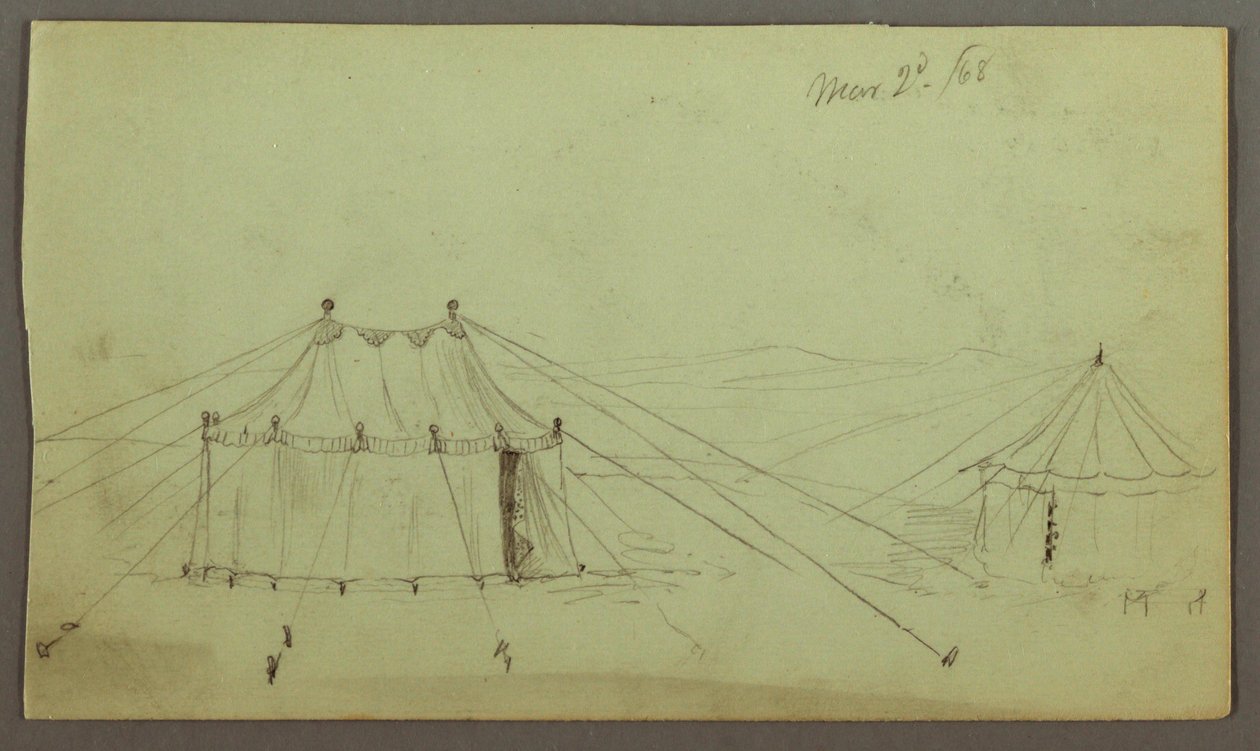 A Decorated Oblong Tent and a Circular Tent Fastened by Ropes, March 2 ...