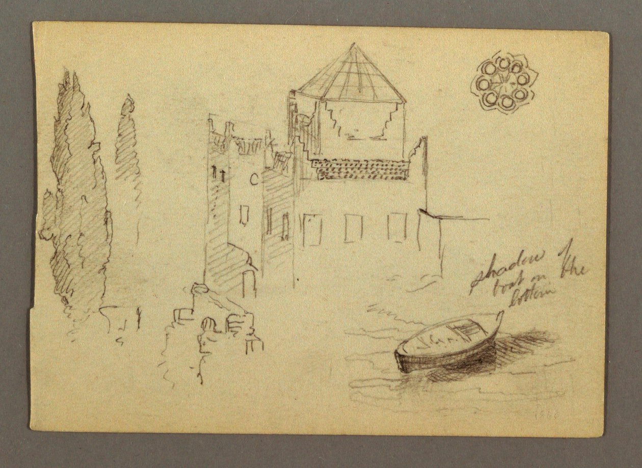 Castle by Water, Boat, Trees, Possibly 1868 by Frederic Edwin Church