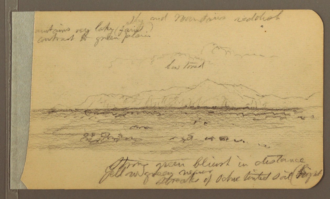 Drawing, Church, Tower, House; Verso: Mountain Range, 1889 by Frederic Edwin Church