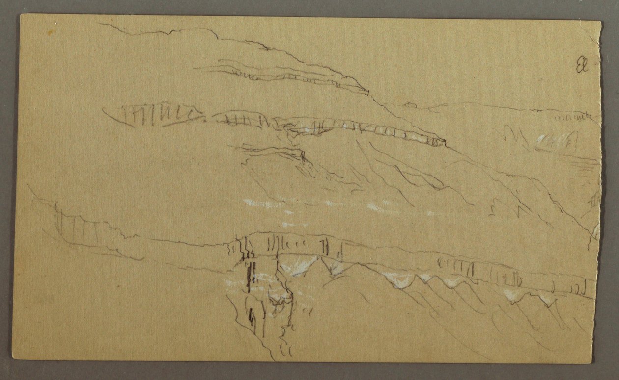 El Yemen Valley, Arabia: Rock Wall with the Upper Part Resembling a Row of Columns, February 20, 1868 by Frederic Edwin Church