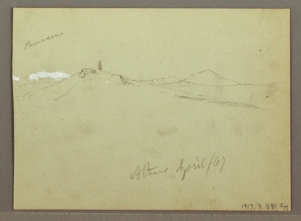 Flock of Sheep and Shepherd, Snow Covered Mountain Ranges, April 1869 by Frederic Edwin Church