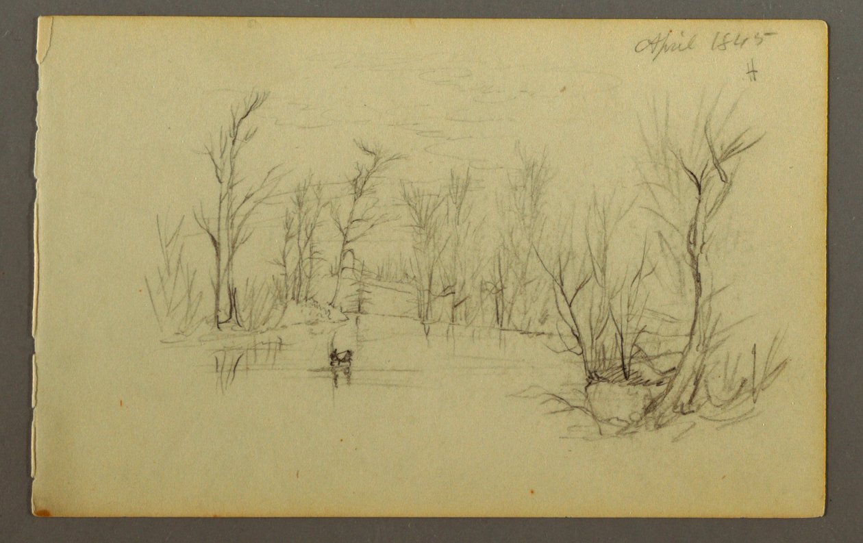 Htakie (?) Pond, Two People in Canoe, 1845 by Frederic Edwin Church