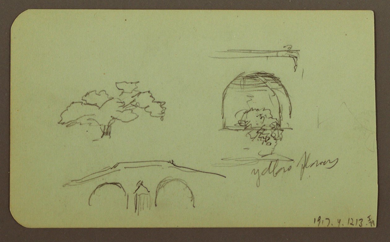 Landscape, Figure; Verso: Trees, Bridge, Plants, 1883 by Frederic Edwin Church
