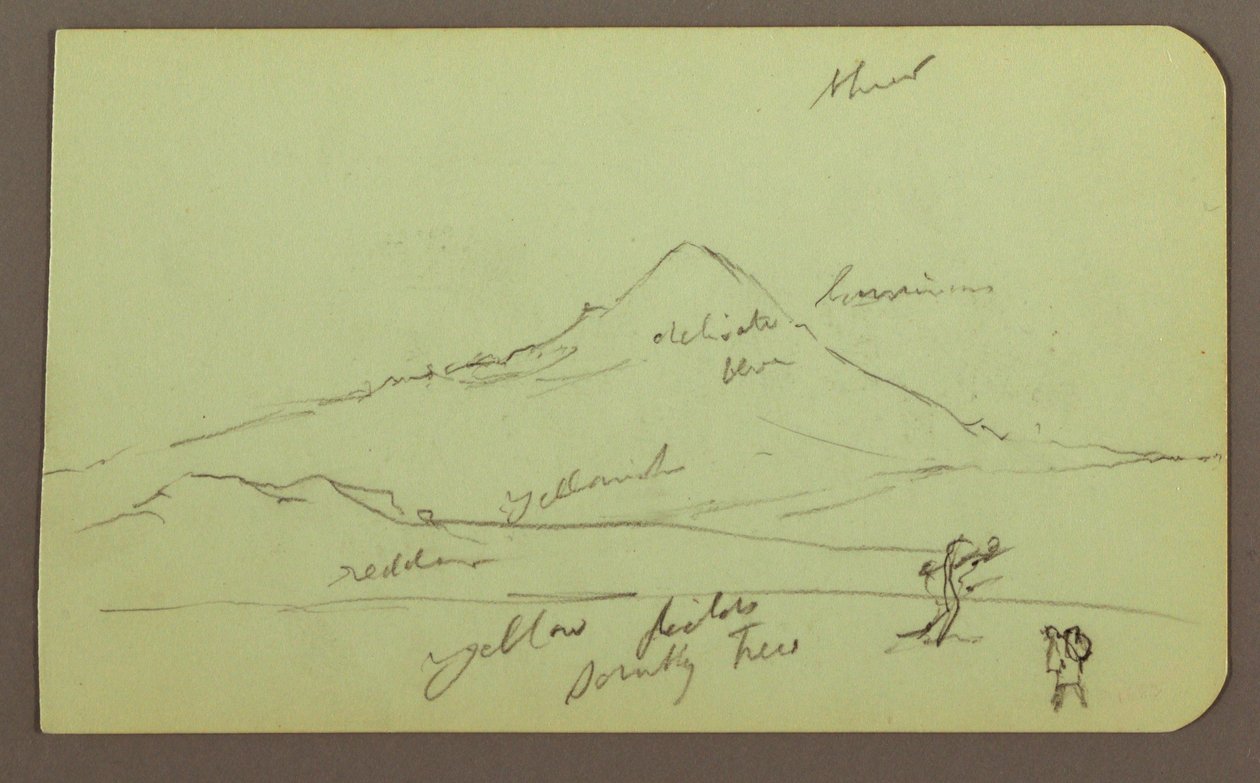 Mountain, tree, figure; Verso: church, tree, 1883 by Frederic Edwin Church