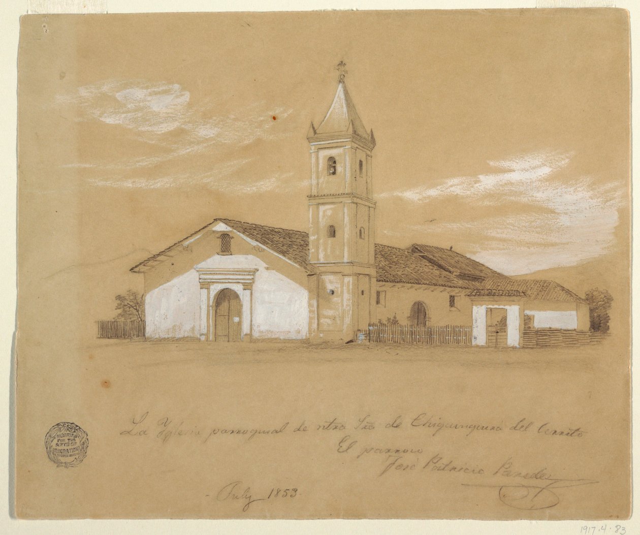 Parish Church of Our Lady of Chiquinquira del Cerrito, Chiquinquira, Colombia, July 1853 by Frederic Edwin Church