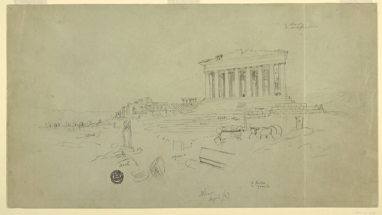 Parthenon and Erectheion, Athens, April 1869 by Frederic Edwin Church
