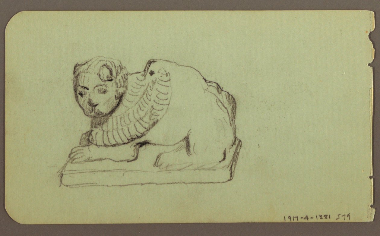 Statue of Lion, Skiff; Verso: Statue of Lion, December 1883 by Frederic Edwin Church