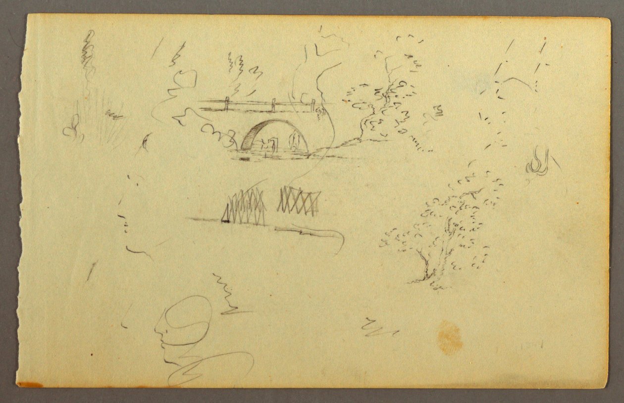 Trees, Bridge, Faces in Profile, possibly 1844 by Frederic Edwin Church