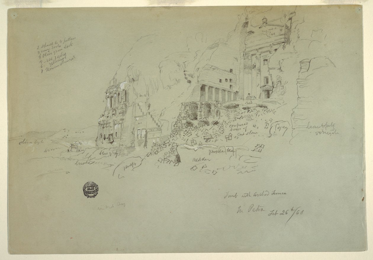 Urn Tomb, Silk Tomb, and Corinthian Tomb, Petra, February 26, 1868 by Frederic Edwin Church