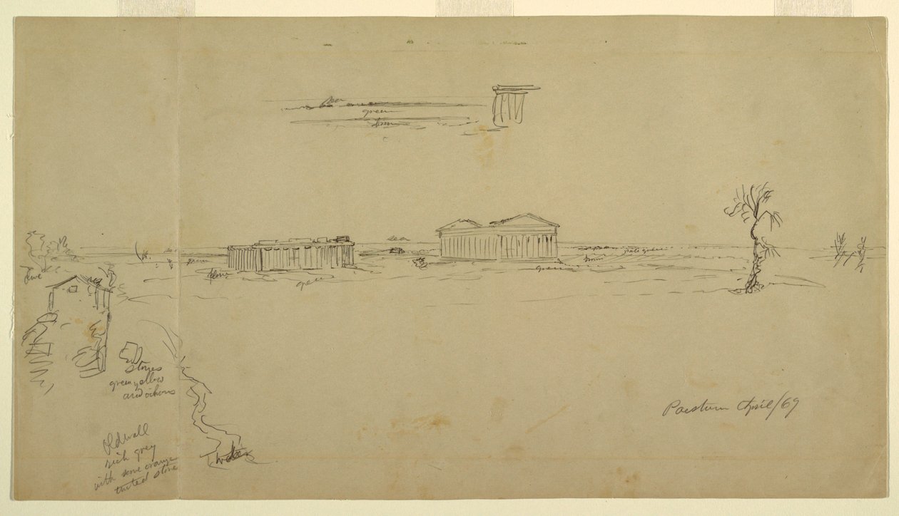 Views of the Basilica and the Temple of Neptune, Paestum, Italy, April 1869 by Frederic Edwin Church