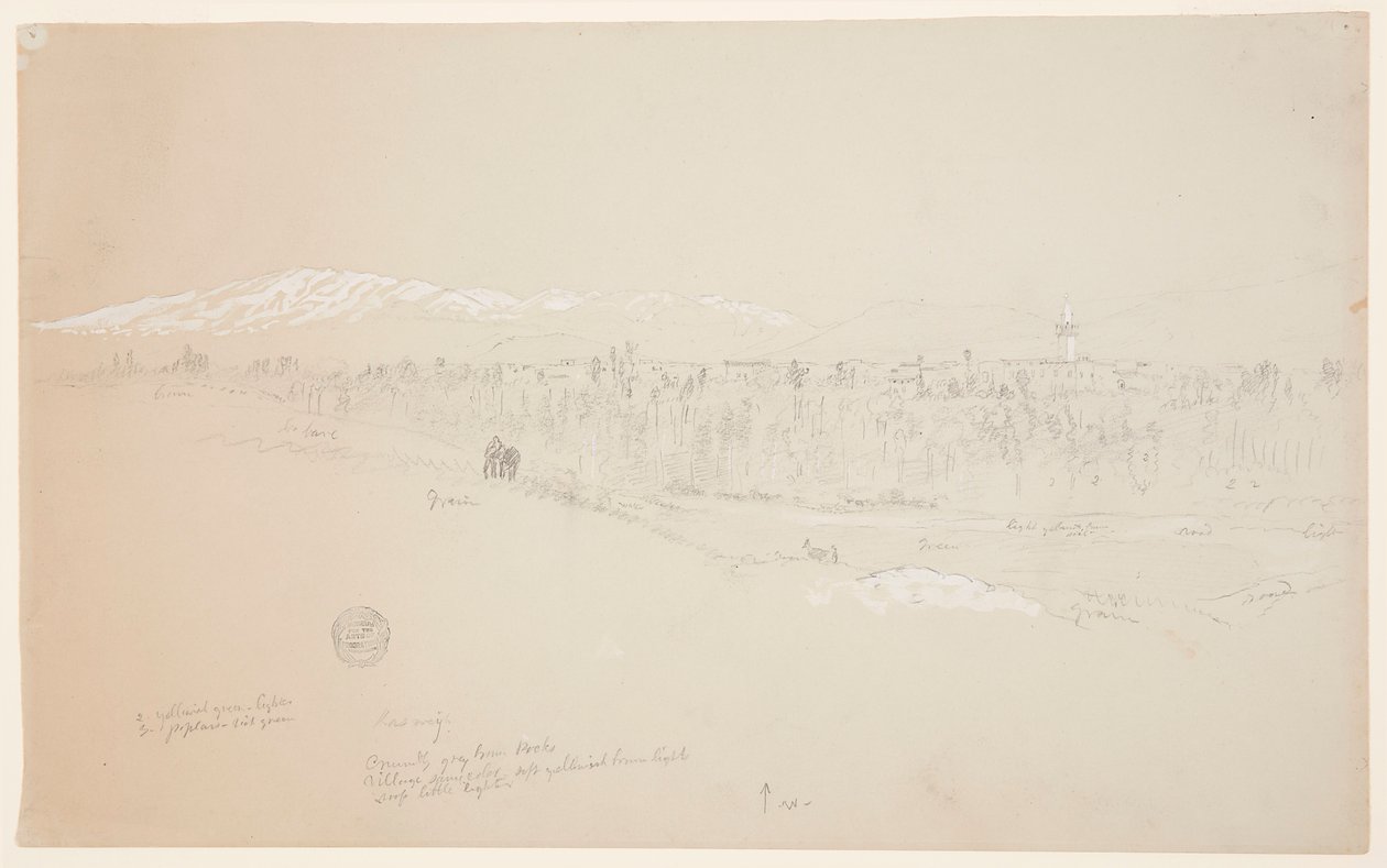 Village of Kuseiyeh, Mount Lebanon in the Distance, May 1868 by Frederic Edwin Church