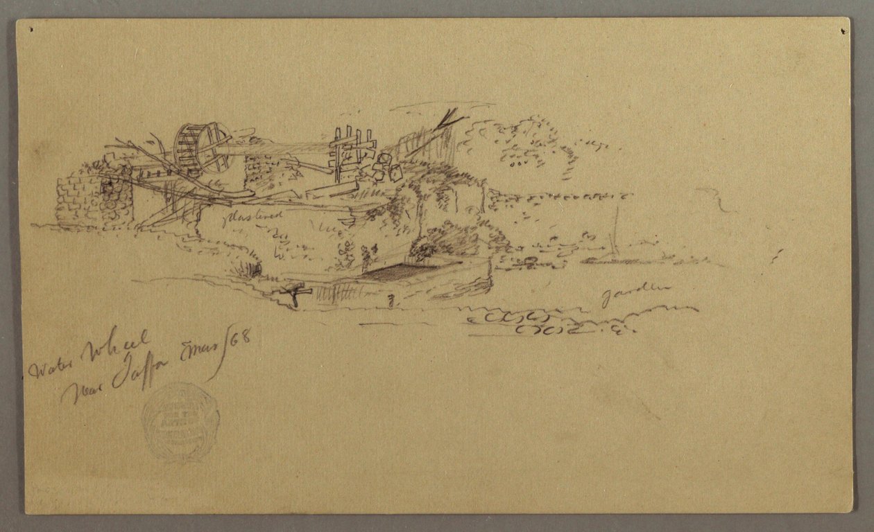 Water Wheel with a Basin in a Garden, Jaffa, Palestine [Tel Aviv, Israel], March 1868 by Frederic Edwin Church