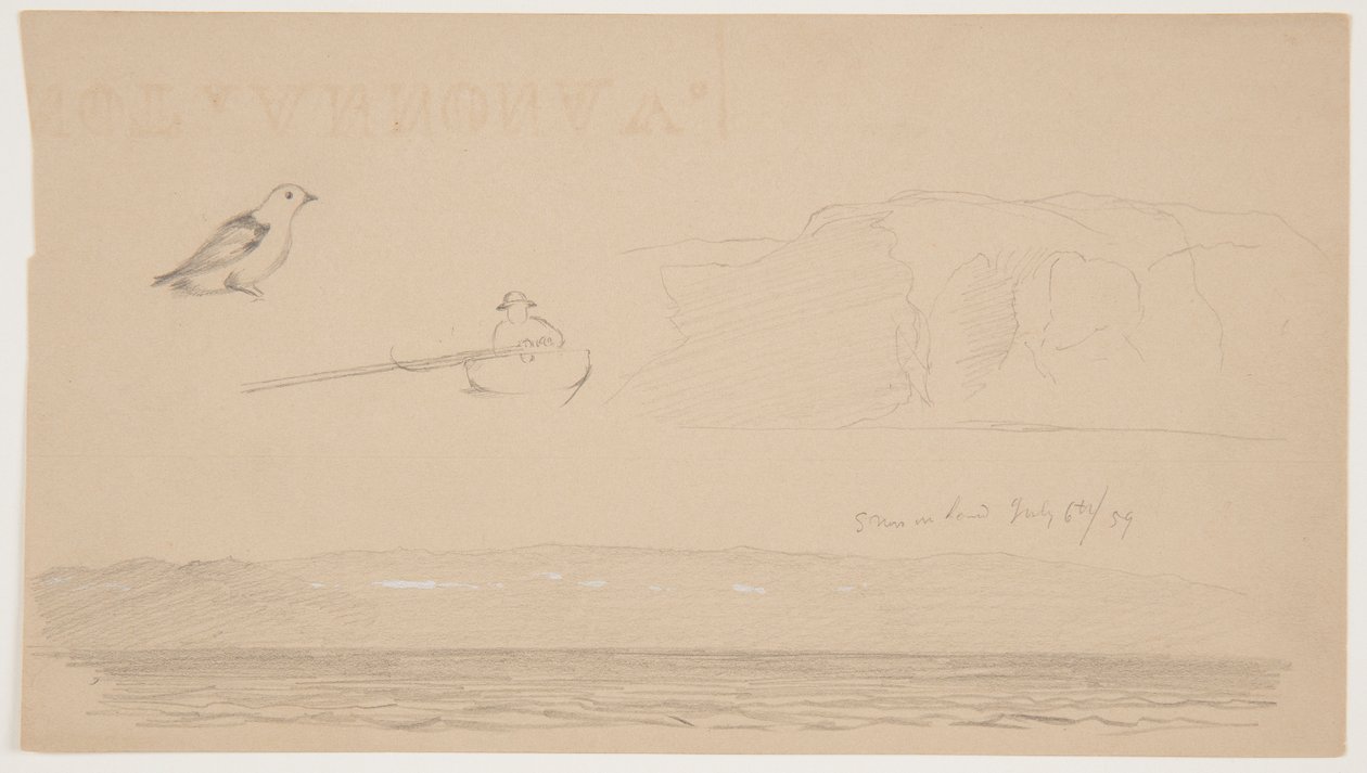 Sketches from Labrador of Snow on Land, Man in Boat, and Bird by Frederic Edwin Church