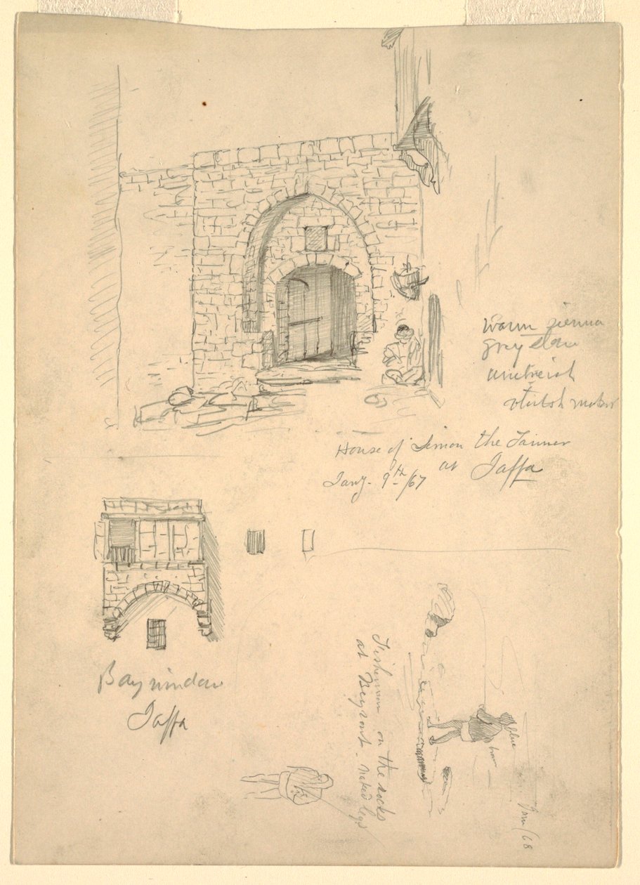 Sketches of the House of Semon the Tanner, Jaffa, Palestine [Tel-Aviv, Israel] and Fishermen on the Rocks at Beirut, Lebanon by Frederic Edwin Church