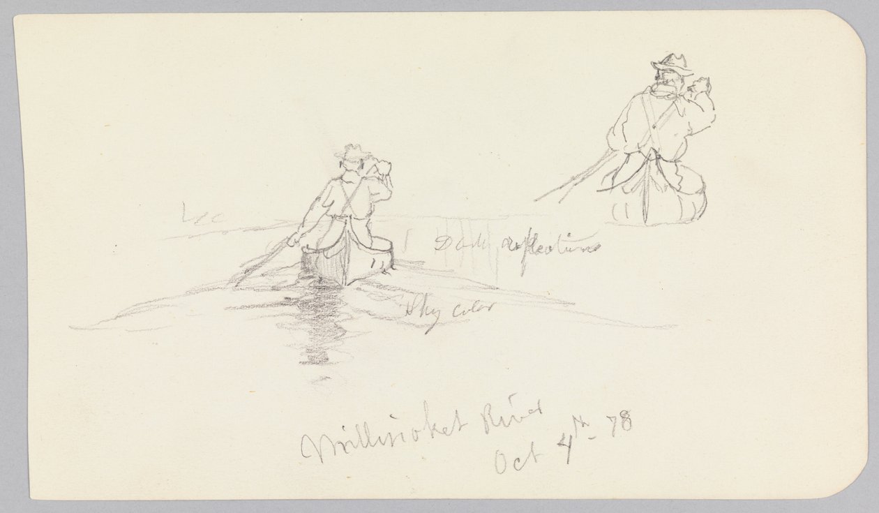 Studies of Man Paddling Canoe on Millinocket River by Frederic Edwin Church