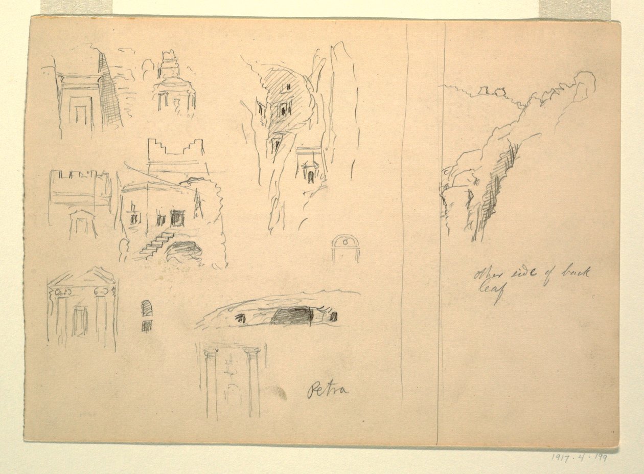 Ten Studies of Tombs and a View of Rocks, Petra, Jordan by Frederic Edwin Church