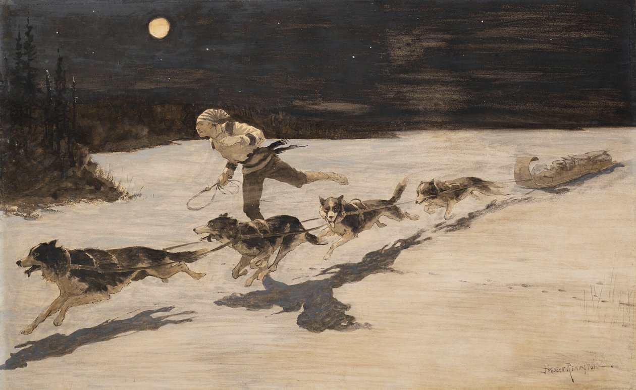 "Huskie" Dogs on the Frozen Highway (Talking Musquash) by Frederic Remington