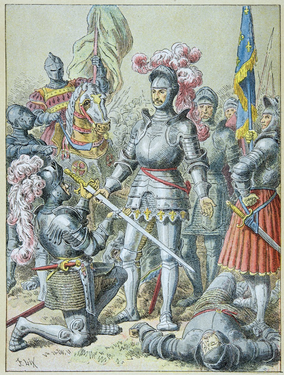 Battle of Pavia: Francois I, defeated, handed over his spear to the knight Charles de Lannoy in 1525 by Frederic Theodore Lix