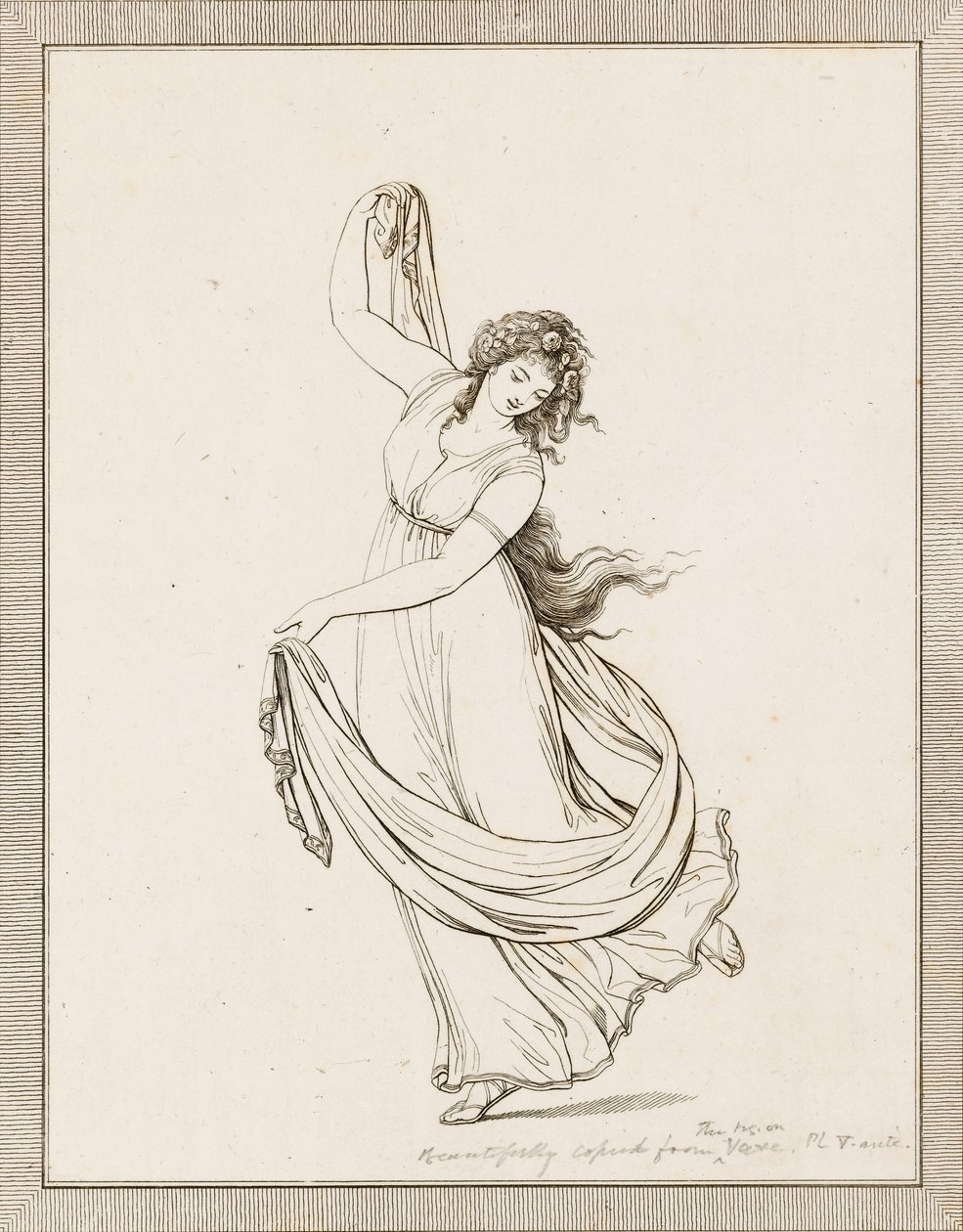 Emma, Lady Hamilton, in a Classical Pose, Dancing and Poised on Her Right Foot by Frederich (after) Rehberg