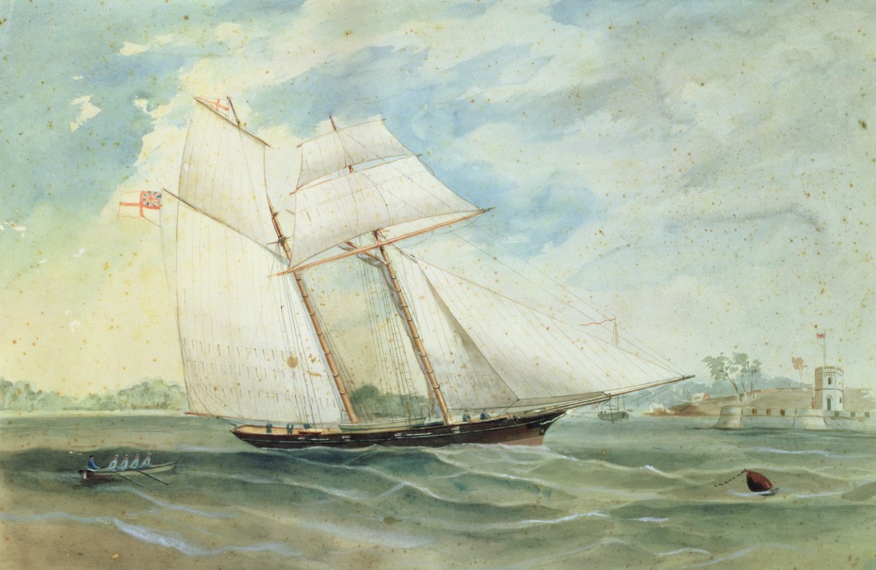 Farm Cove and Fort Macquarie, with Sailing Ship in Foreground, c.1859-68 by Frederick Garling