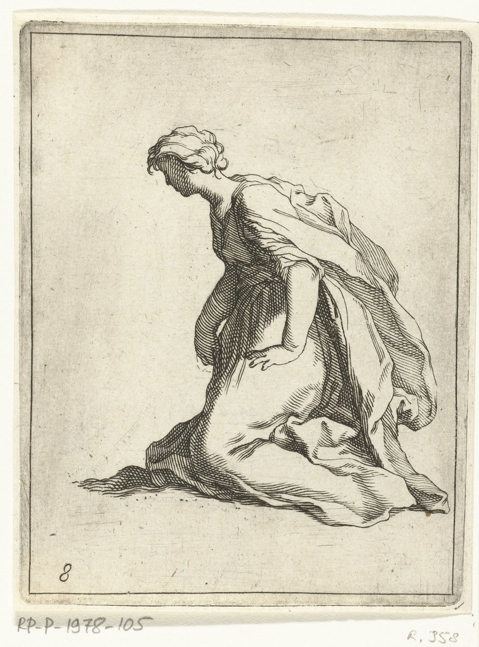 Kneeling Young Woman (series title: 15 Small Figures) by Frederick Bloemaert